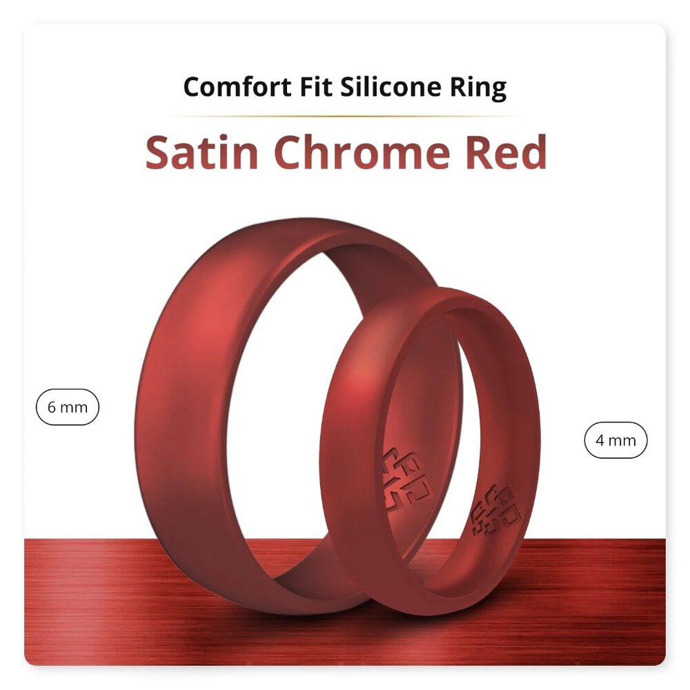 Satin Chrome Red Breathable Silicone Ring, Sz 7, 4mm